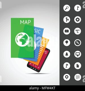 Smartphone avec des couches et des icônes colorées abstraites - technologie, il ou Business Illustration Modèle dans librement modifiable et évolutive au format vectoriel Illustration de Vecteur