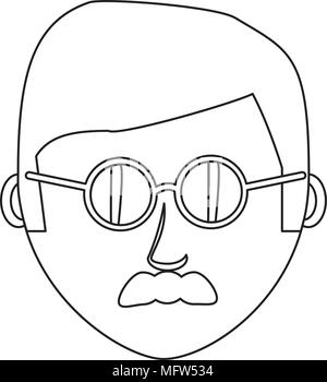 L'homme dessin animé avec moustache et lunettes de soleil sur fond blanc, vector illustration Illustration de Vecteur