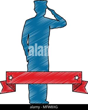 Silhouette d'un salut militaire avec ruban Illustration de Vecteur