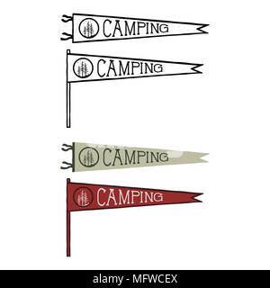 Fanions Camping des modèles. Vintage pendentifs dessinés à la main, en couleurs rétro design. Meilleur pour les t-shirts, tasses de voyage, sac à dos et d'autres identités. Vecteur Stock isolé sur fond blanc. Illustration de Vecteur