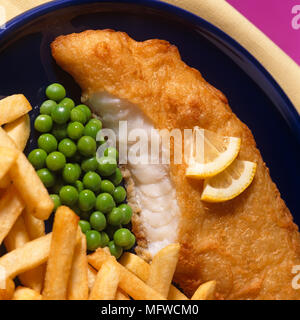 Fish and chips à la morue et pois battues Banque D'Images