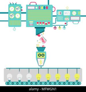 Machines traitant les batteries et de se transformer en électricité pour les lampes. Illustration de Vecteur