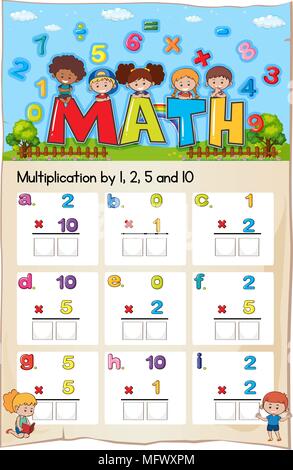 Mathematics Worksheet Nombre Multiplication Chapitre illustration Illustration de Vecteur