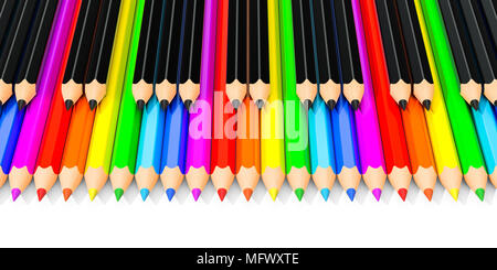 Crayons de couleur et noir comme touches de piano, 3D Rendering Banque D'Images