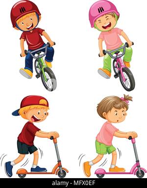 Les garçons urbain Vélo et scooter de coup illustration Illustration de Vecteur