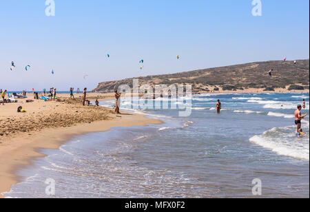 Plage sur l'isthme Prasonisi. L'île de Rhodes. Grèce Banque D'Images