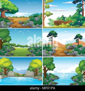 Ensemble de belles illustration Paysage Nature vert Illustration de Vecteur