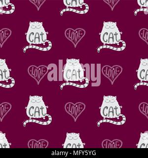 Motif transparent chat mignon avec amour coeur , lettrage à la main vêtements T-shirt design, illustration vectorielle stock Illustration de Vecteur