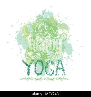 Yoga. Doodle hand drawn vector illustration à zent Illustration de Vecteur