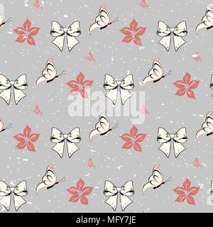 Arcs et flofers avec des roses et papillon, dot pattern transparente. Élégant noir et rouge rétro arrière. Illustration de Vecteur