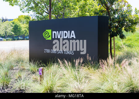 Santa Clara, Californie, USA - Le 26 avril 2018 : Société NVDIA, siège dans la Silicon Valley. Société NVDIA est une société de technologie américaine, Banque D'Images