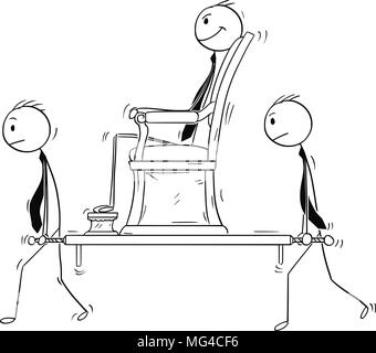 Caricature de l'homme d'affaires, Manager ou patron assis en chaise à porteurs et portés par deux subordonnés Illustration de Vecteur