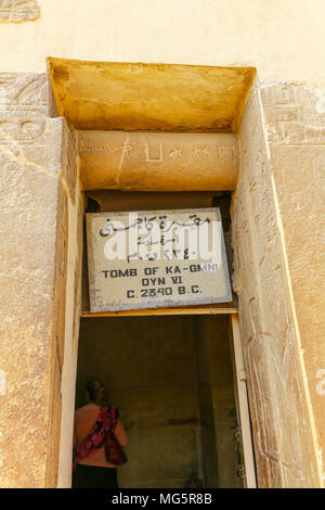 L'entrée de la tombe de Kagemni à la nécropole de l'ancienne capitale égyptienne, Memphis, à Saqqara, Egypte Banque D'Images