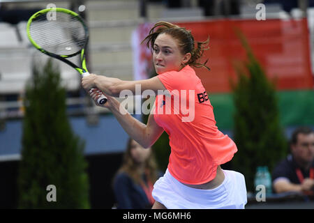 Minsk, Belarus. 21 avril, 2018. Aliaksandra Sasnovich (BLR) lors d'un match contre FedCup Jana Cepelova (SVK) joué à Chizhovka Arena à Minsk, Bélarus Banque D'Images