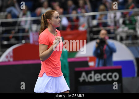 Minsk, Belarus. 21 avril, 2018. Aliaksandra Sasnovich (BLR) lors d'un match contre FedCup Jana Cepelova (SVK) joué à Chizhovka Arena à Minsk, Bélarus Banque D'Images