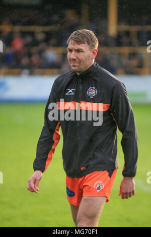 Castleford, UK. 27 AVRIL 2018 , Mend-A-tuyau Jungle, Castleford, England ; Betfred Super League rugby, Castleford Tigers v Wakefield Trinity ; Michael Shenton de Castleford Tigers en warm up Crédit : Nouvelles Images /Alamy Live News Banque D'Images