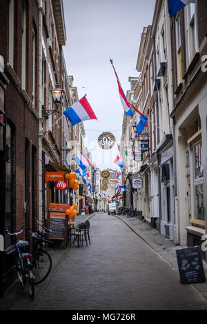 Drapeaux nationaux vu à la fête du Roi dans la ville de La Haye en Hollande. Koningsdag ou King's Day est une fête nationale du Royaume des Pays-Bas. Célébrée le 27 avril, cette date marque la naissance du Roi Willem-Alexander. Banque D'Images