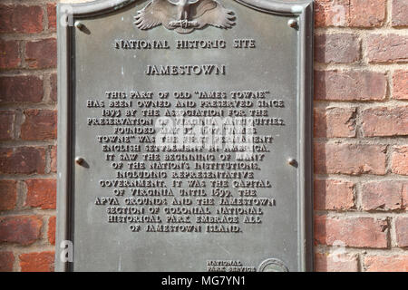 National Park Service metal sign situé dans la région de Jamestown settlement Virginia Banque D'Images