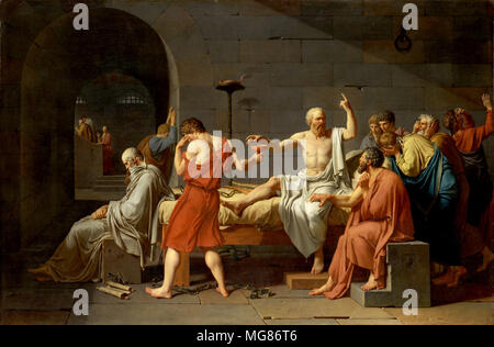 La mort de Socrate (1787) par Jacques-Louis David Banque D'Images