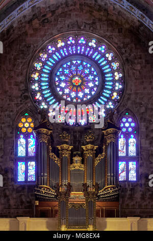 Galerie d'organes avec rosace, rosette, intérieur, de l'église de Saint-barthélemy, église paroissiale catholique romaine Banque D'Images