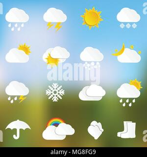 Résumé communication icônes météo, style art du papier. Vector illustration. Illustration de Vecteur