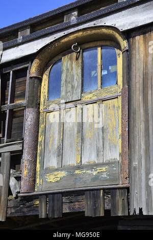 Portes en bois sur une voiture située à Steamtown National Historic Site situé sur 62,48 acres au centre-ville de Scranton, Pennsylvanie Banque D'Images