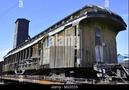 Un vieux train en bois location située à Steamtown National Historic Site situé sur 62,48 acres au centre-ville de Scranton, Pennsylvanie Banque D'Images