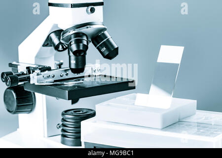 Microscope optique et faites glisser. Banque D'Images