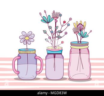 Bouquet de fleurs dans vase pot Mason Illustration de Vecteur