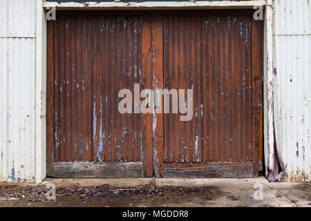 Un ensemble de portes de grange hangar surmonté avec la peinture s'est évanouie comme un abstract background Banque D'Images