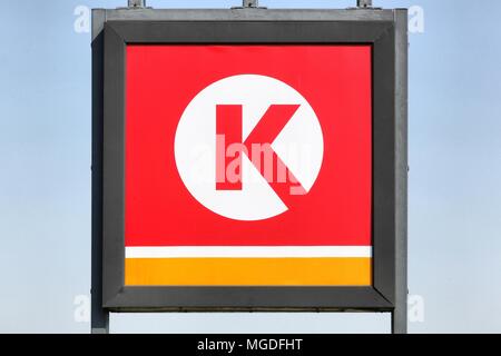 Le Danemark, de jaugeage - Avril 20 , 2018 : Circle K logo sur un panneau. Circle K est une chaîne internationale de magasins de proximité, fondé en 1951 aux USA Banque D'Images