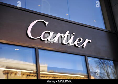 Moscou, Russie - le 13 février : Logo de Cartier flagship store à Moscou le 13 février 2018. Banque D'Images