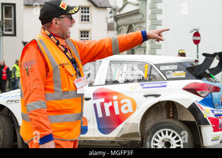 Brampton, Cumbria, Royaume-Uni, 28 avril 2018. Finition de la cérémonie le Pirelli Rallye International a eu lieu à Brampton, Cumbria. Andrew Cheal/Alamy Live News Banque D'Images