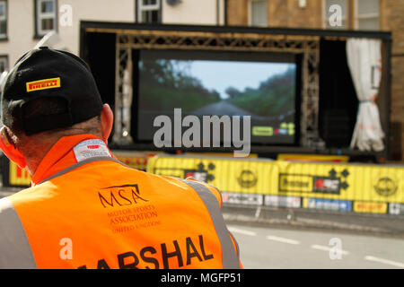 Brampton, Cumbria, Royaume-Uni, 28 avril 2018. Finition de la cérémonie le Pirelli Rallye International a eu lieu à Brampton, Cumbria. Andrew Cheal/Alamy Live News Banque D'Images