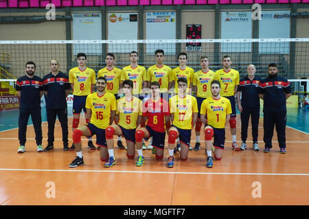 Corigliano-Rossano, Italie. 28 avril 2018. Corigliano-Rossano, l'équipe nationale espagnole dans le tournoi de qualification pour les Championnats d'Europe de volley-ball des moins de 20 27/04/2018, Corigliano-Rossano, Italie. 28 avril 2018. Corigliano-Rossano, Italie : Crédit Photo indépendant Srl/Alamy Live News Banque D'Images