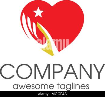 Creative concept élégant de coeur l'amour et symbole main modèle logo Illustration de Vecteur