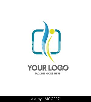 Coaching santé, vecteur logo logo de la condition physique et de la santé, concept sport coaching, simple vecteur figure humaine Illustration de Vecteur