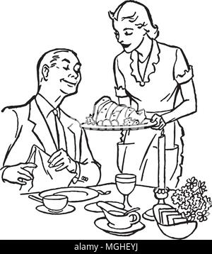 Servant le dîner - Retro Clipart Illustration Illustration de Vecteur