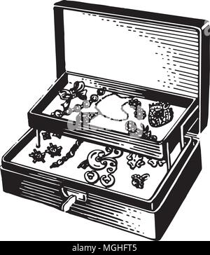 Boîte de bijoux en argent - Retro Clipart Illustration Illustration de Vecteur