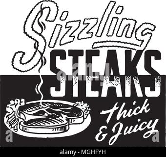 Steaks de grésillement - Retro Art Ad Banner Illustration de Vecteur