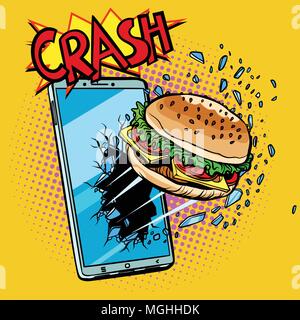 Livraison de nourriture en ligne concept, Burger et smartphone Illustration de Vecteur