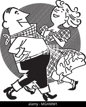 Couple danse carrée - Retro Clipart Illustration Illustration de Vecteur