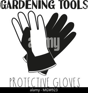 Le noir et blanc des gants de silhouette. Outil de jardin carte cadeau d'illustration vectorielle, autocollant de certificat d'un insigne, signe, cachet, étiquette, logo, icône, po Illustration de Vecteur