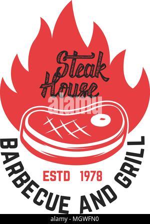 Steak house. La viande coupée et traversé de gaillet de viande. L'élément de conception de logo, étiquette, emblème. Vector illustration Illustration de Vecteur