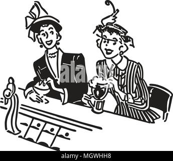 Deux filles Au Soda Shop - Retro Clipart Illustration Illustration de Vecteur