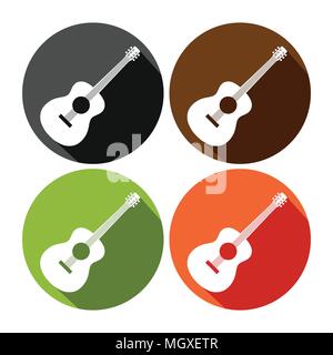 Guitare acoustique icône ronde Symbole Vecteur Set Design Graphique Illustration de Vecteur