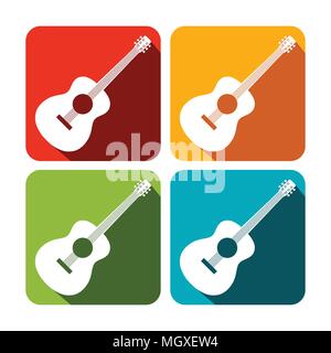 Guitare acoustique l'icône carrée symbole vecteur Conception logo graphique Set Illustration de Vecteur
