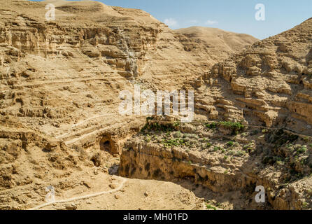 Canyon près du monastère de Saint Georges de Choziba dans le désert de Judée en Terre Sainte, Israël Banque D'Images