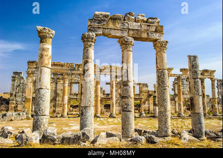 Ruines des colonnes d'Apamée, une ville de trésor et le goujon-depot du rois Séleucides, et était la capitale de l'Apamene. Banque D'Images