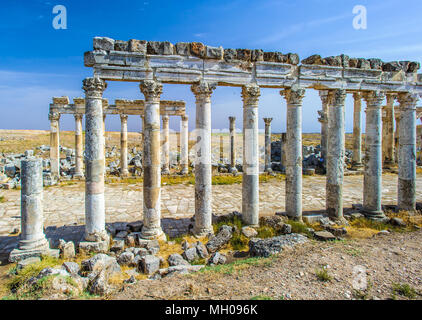 Décoré avec des colonnes la spirale distinctif-flutes. Apamée, Syrie Banque D'Images